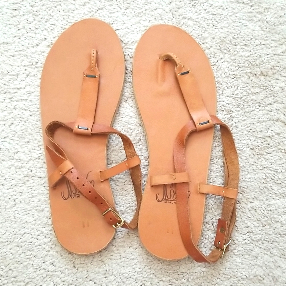 Sseko post leather sandals in tan
